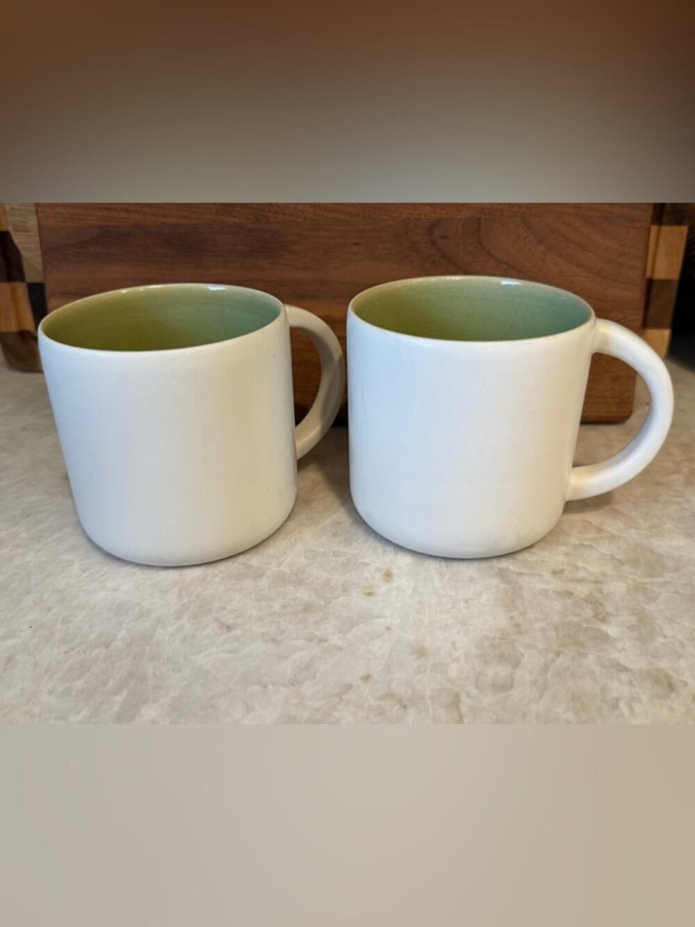 Williams Sonoma Cantine France white w/Green glaze  set of two RARE FIND